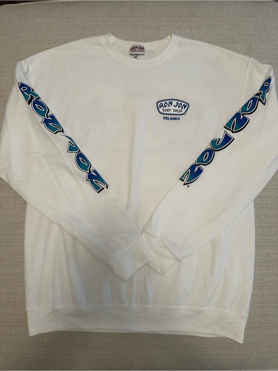 Ron Jon Other - Ron Jon White Crewneck with Blue Sleeve Graphics